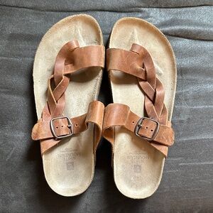 White Mountain Tan Leather Sandals with Braided Design